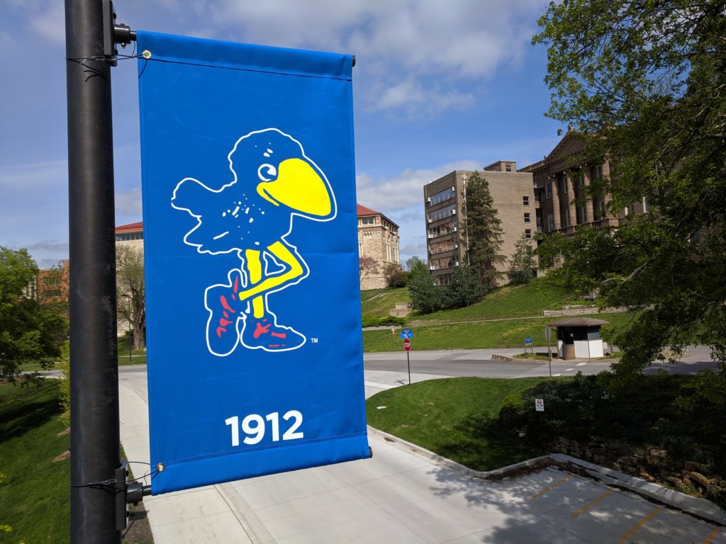 Outdoor pole banner of the KU Mascot in 1912